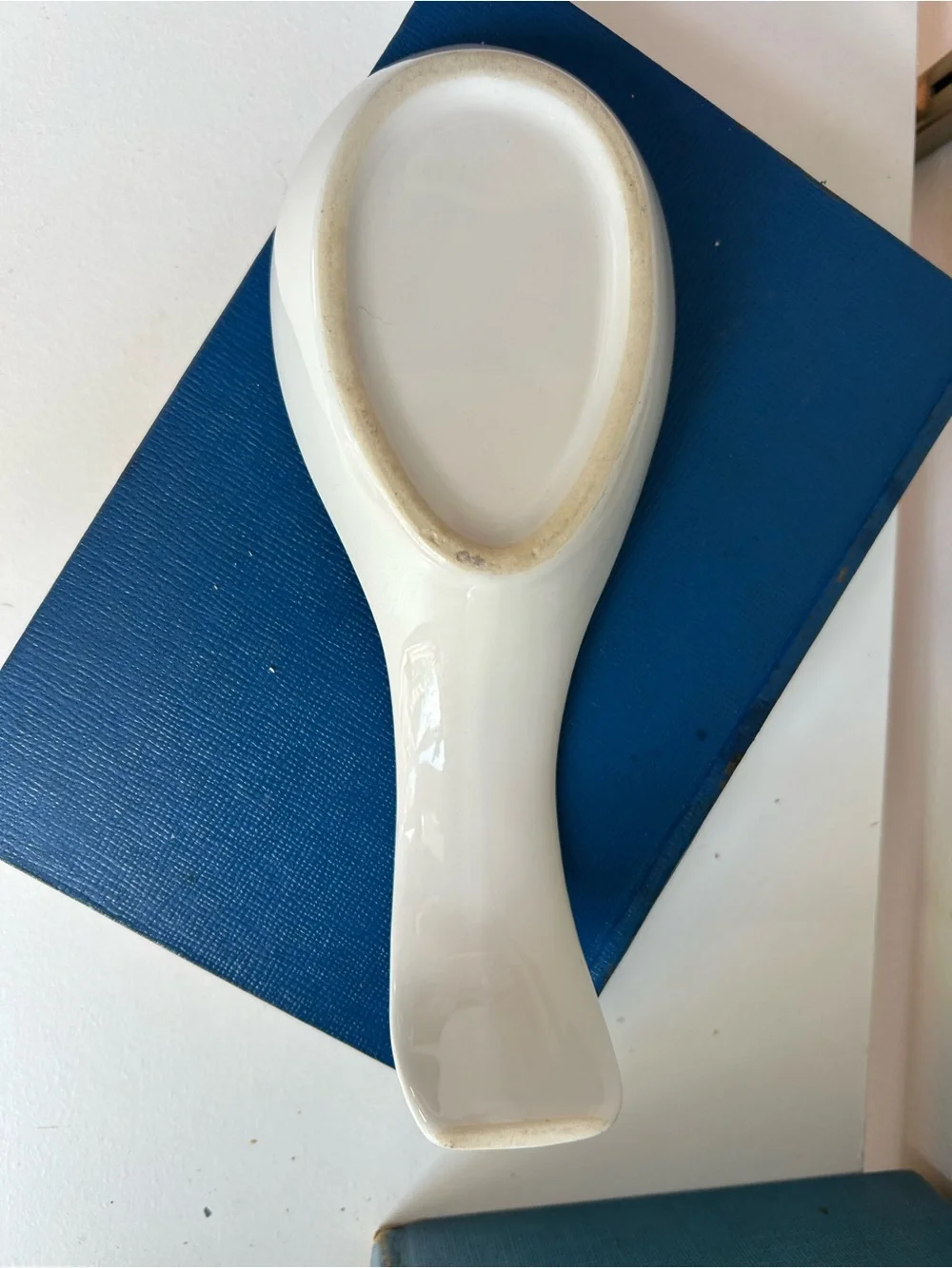 White Ceramic Spoon Rest with Colorful Floral Motif